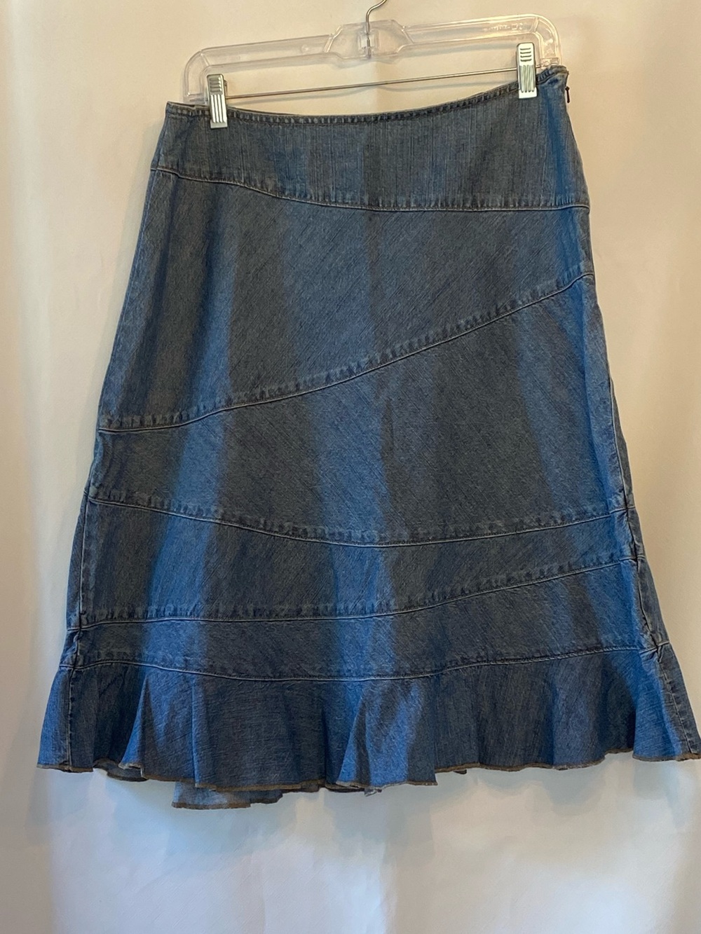 Gap Coastal Cowgirl Denim A Line Midi Skirt lRuffle Hem 12 western Retro Boho